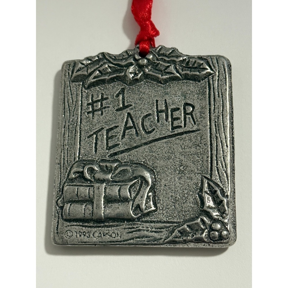 Vintage Carson 1993 Pewter #1 Teacher Ornament‎ Silver Metal Holiday Gift